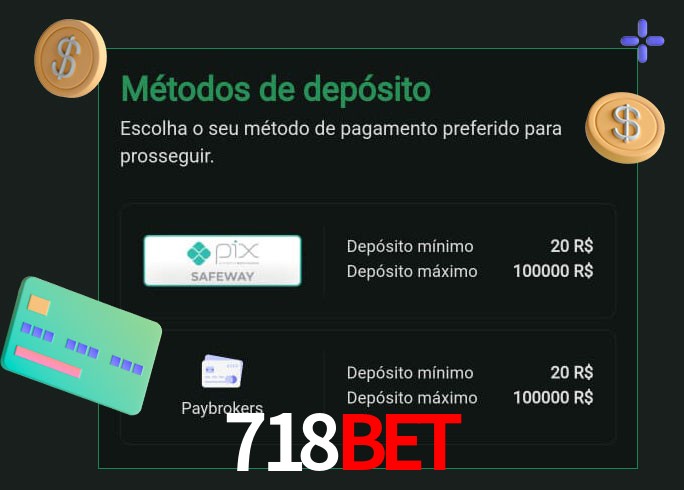 O cassino 718Bet oferece uma grande variedade de métodos de pagamento
